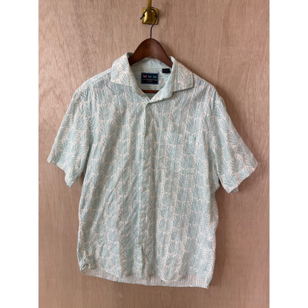 Charleston Threads Mens Large Mint Green Palm Leaf Short Sleeve Button Down